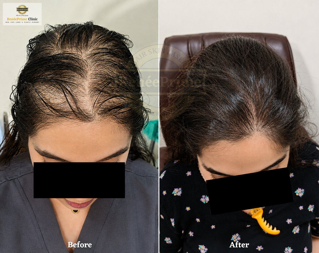 Biofibre Hair Transplant in female Before and After at ReneePrime Clinic, Mumbai
